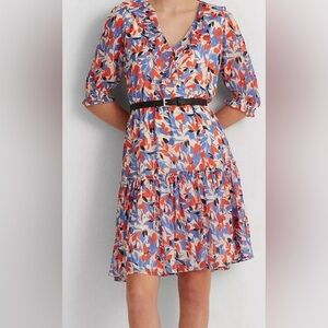Ralph Lauren Blue and Red Floral Midi Dress